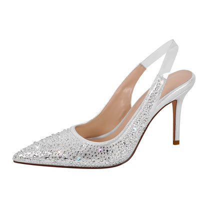 Rhinestone Pointed Toe Slingback High Heel Pumps | Onlymaker Trending