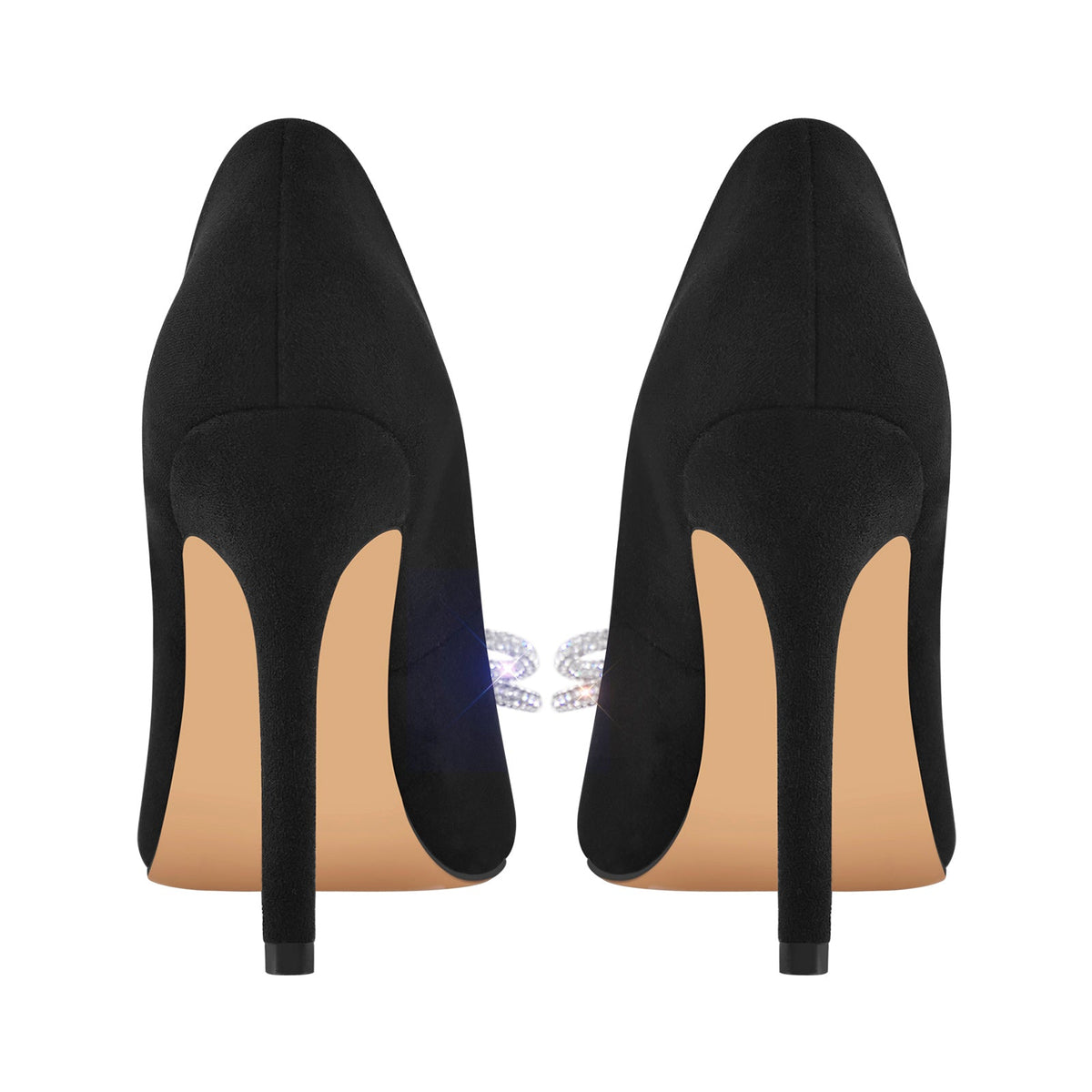 Rhinestone Bow Pointed Toe Black Suede Heels Stiletto Pumps | Onlymaker Smart Buy