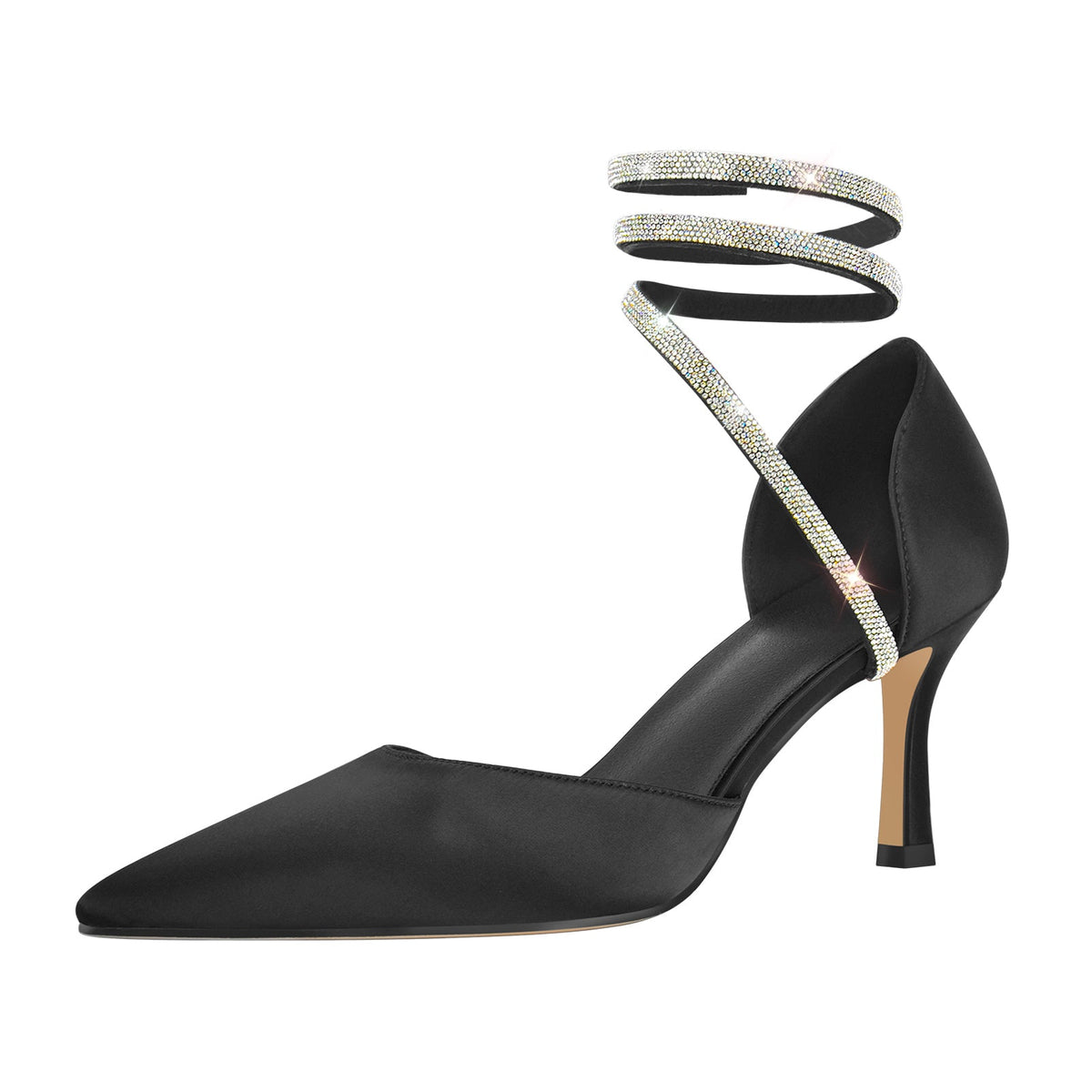 Black Chunky Heel Rhinestones Pumps | Onlymaker Great Value