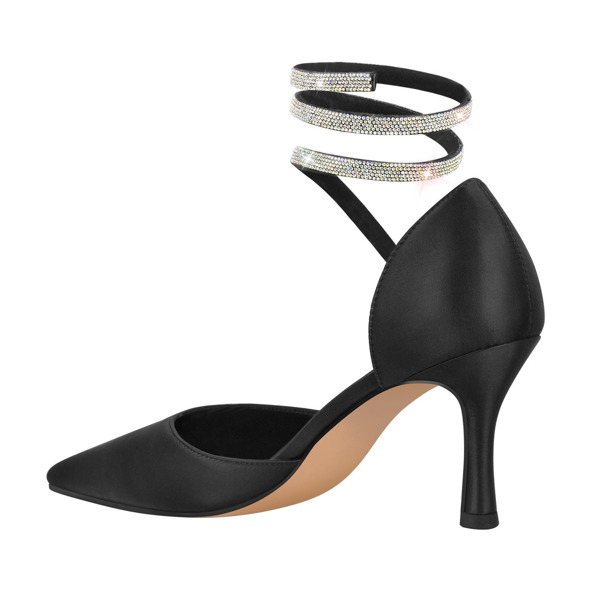 Black Chunky Heel Rhinestones Pumps | Onlymaker Great Value