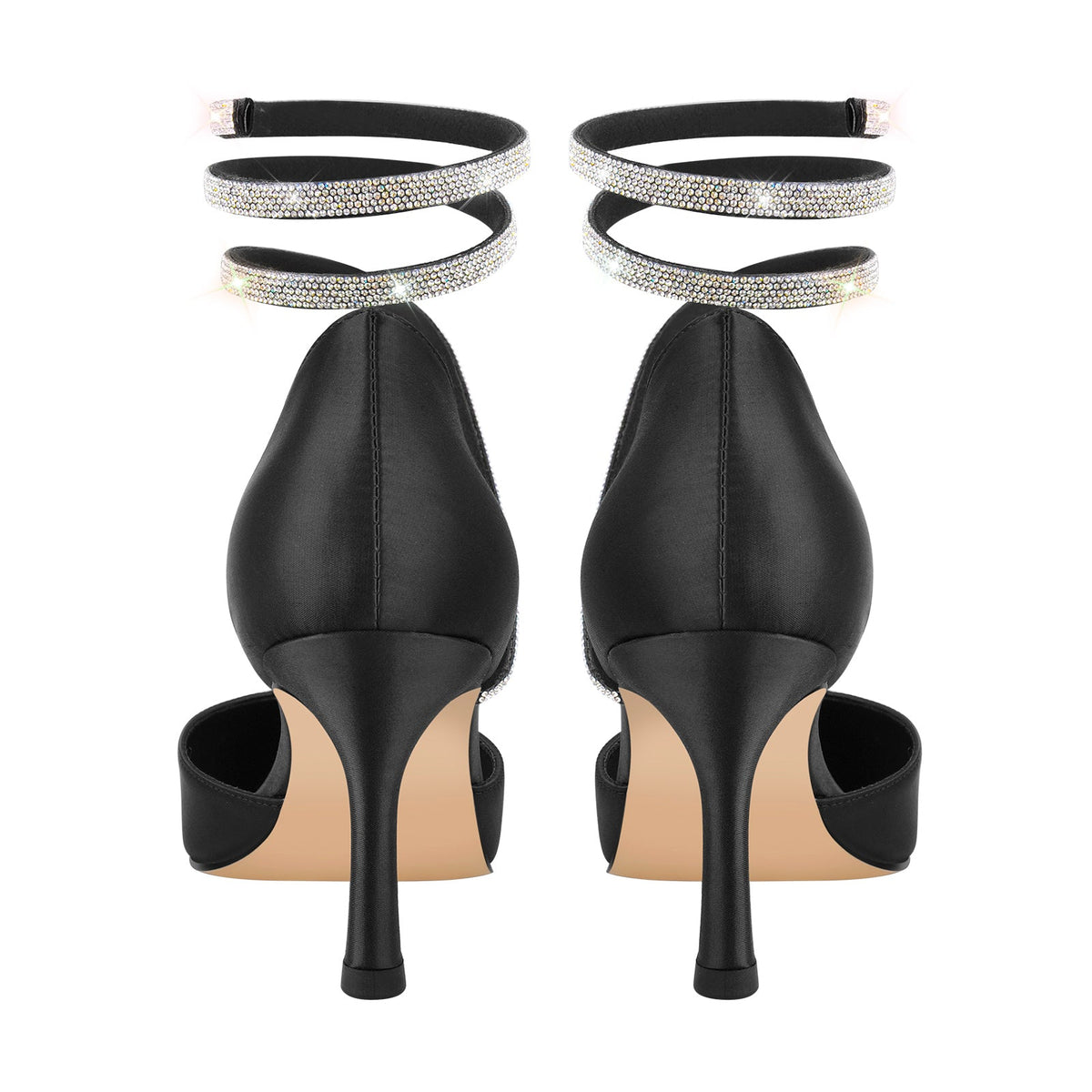 Black Chunky Heel Rhinestones Pumps | Onlymaker Great Value