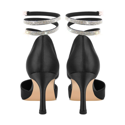 Black Chunky Heel Rhinestones Pumps | Onlymaker Great Value