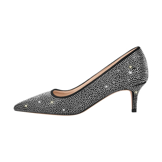 Rhinestone Pointed Toe Kitten Heel Pumps | Onlymaker Popular