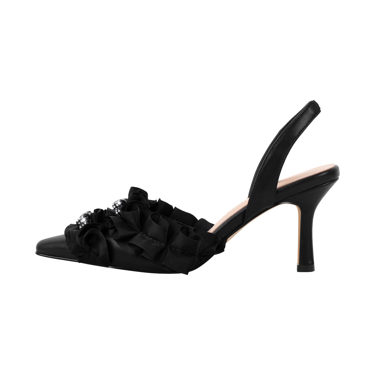 Rhinestone Lace Bow Pointed Toe Stiletto Slingback Pumps | Onlymaker Top Pick
