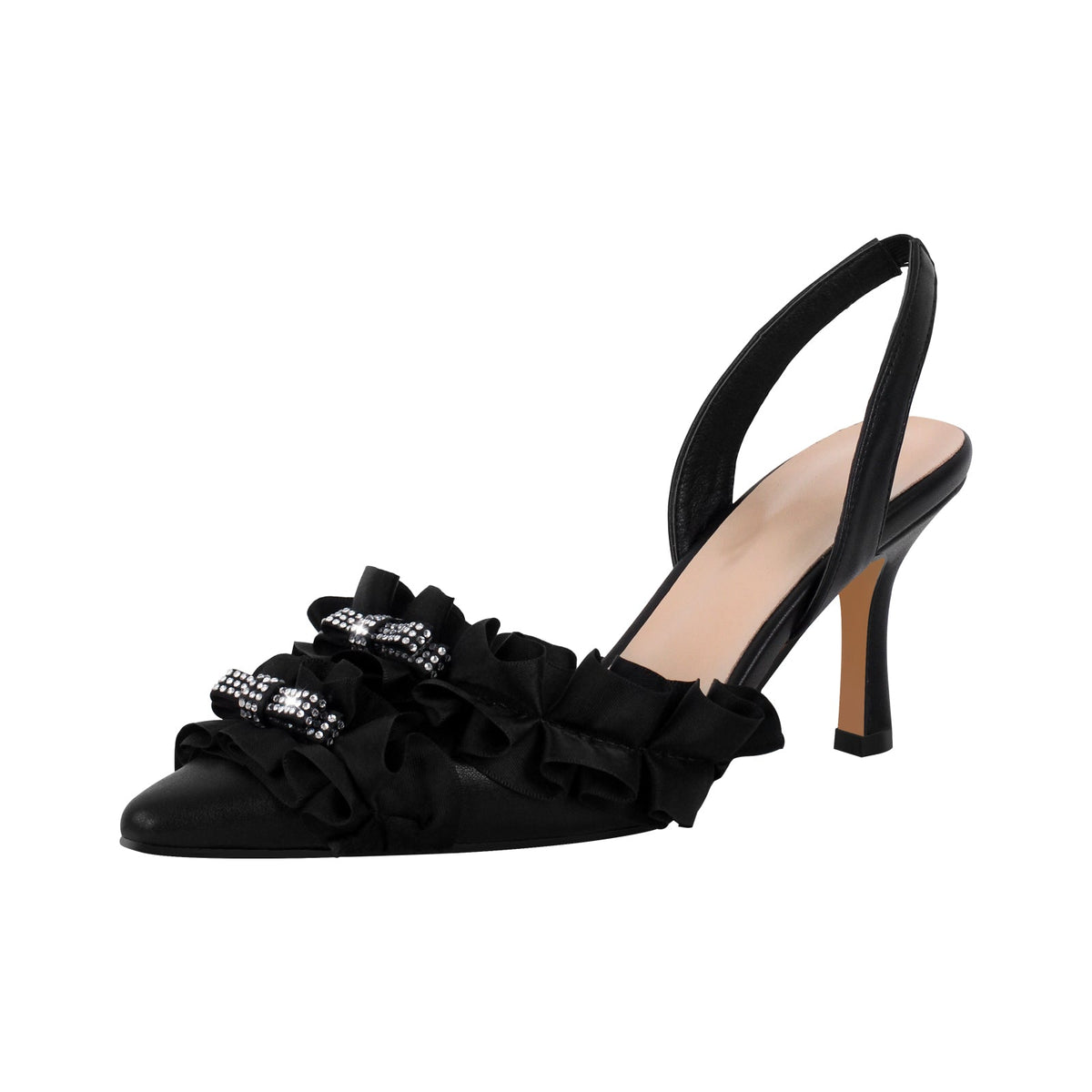 Rhinestone Lace Bow Pointed Toe Stiletto Slingback Pumps | Onlymaker Top Pick