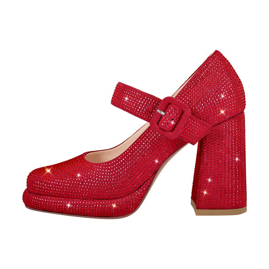 Rhinestone Square Toe Mary Jane Pumps | Onlymaker Customer Favorite
