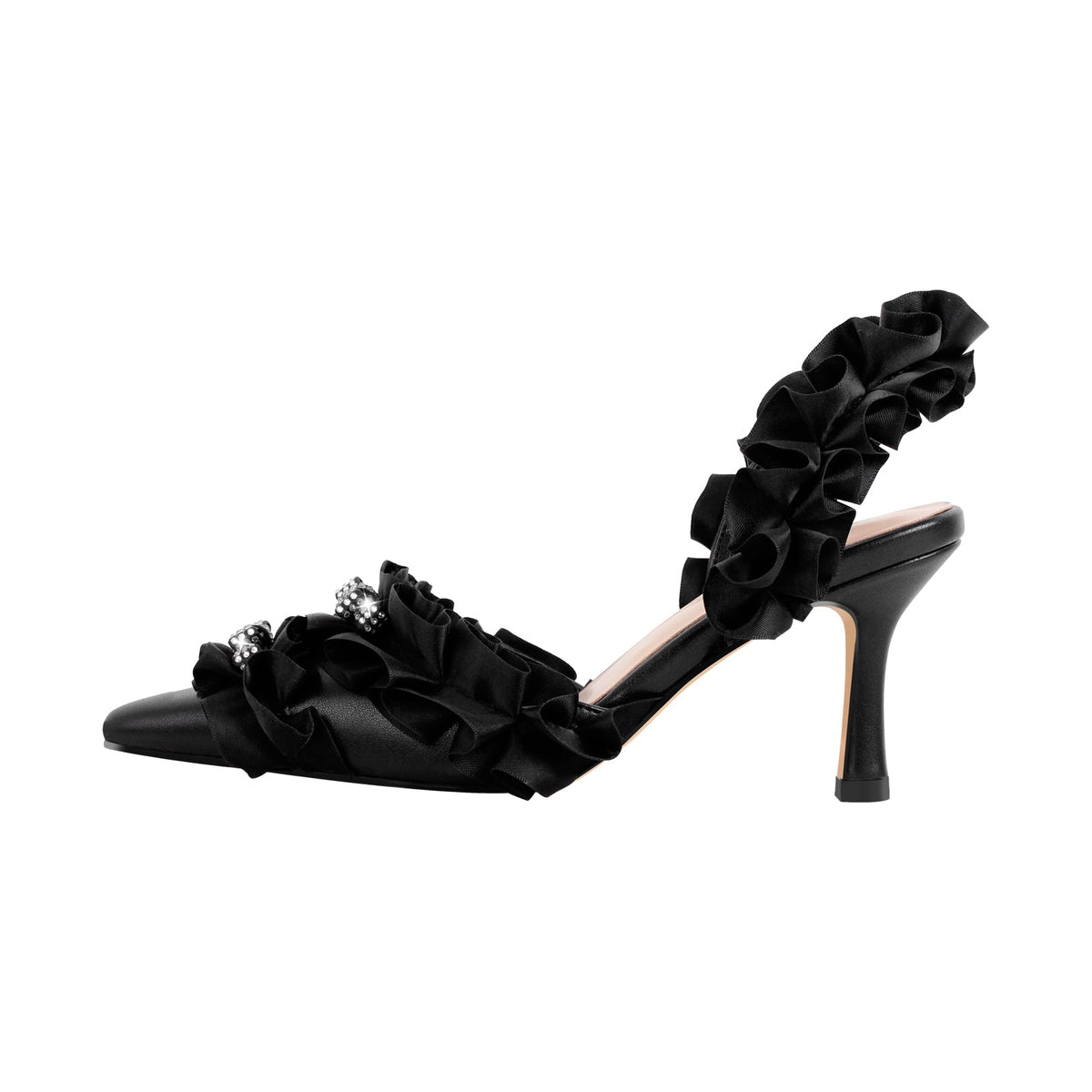 Rhinestone Strap Bow Pointed Toe Slingback Pumps | Onlymaker Exclusive