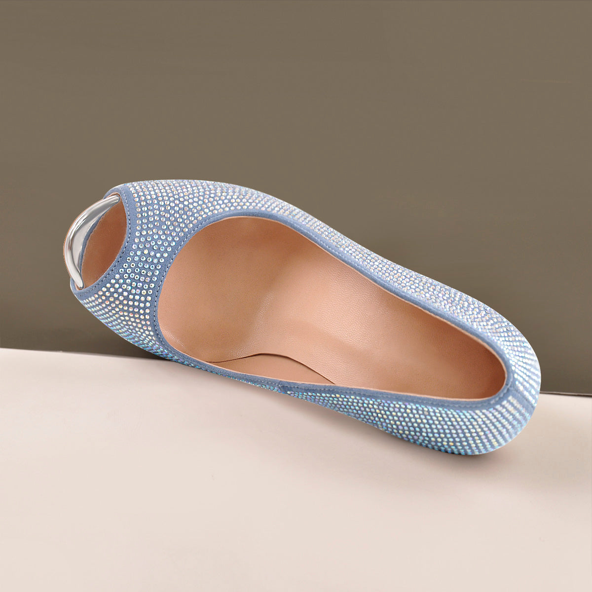 Blue Rhinestone Peep Toe Platform Stiletto High Heel Pumps | Onlymaker Signature