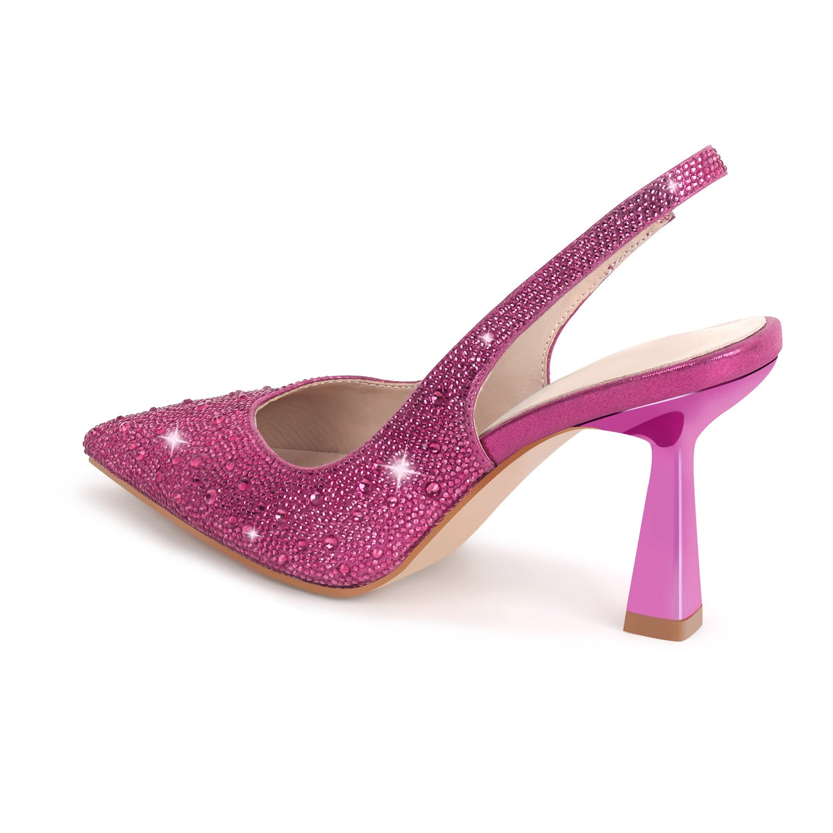 Pointed Toe Rhinestone Kitten Heel Slingback Pumps | Onlymaker Essential