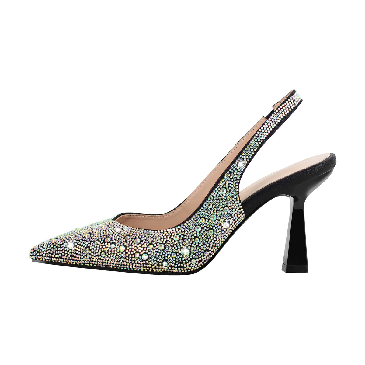 Pointed Toe Rhinestone Kitten Heel Slingback Pumps | Onlymaker Essential