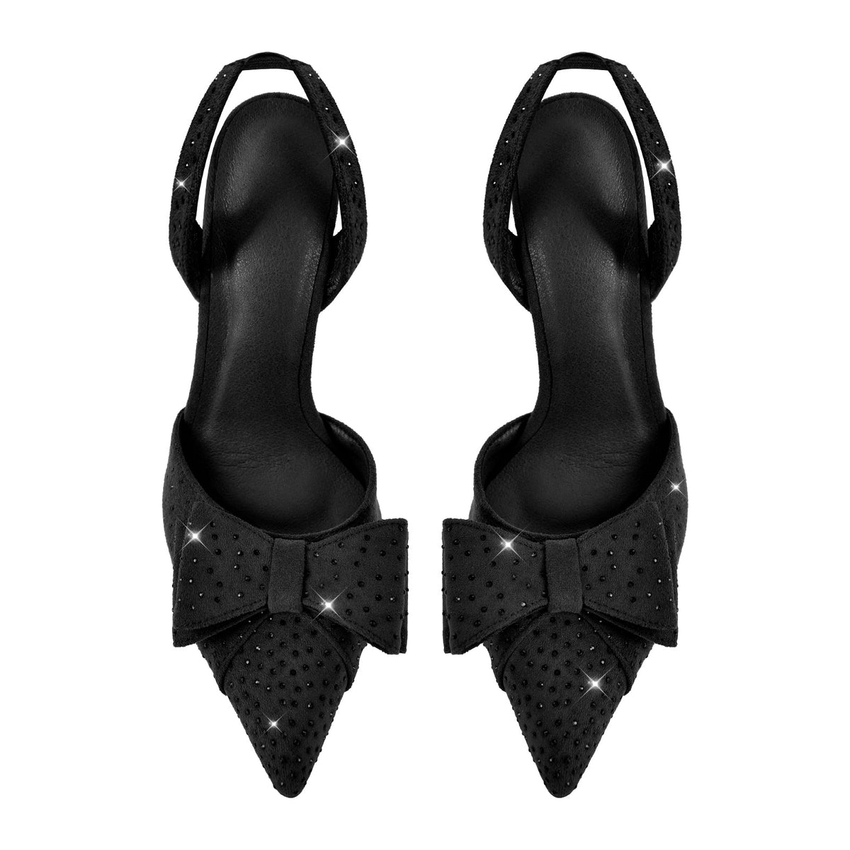 Suede Bow Rhinestone Slingback Stiletto Pumps | Onlymaker Essential