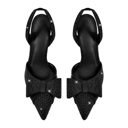 Suede Bow Rhinestone Slingback Stiletto Pumps | Onlymaker Essential