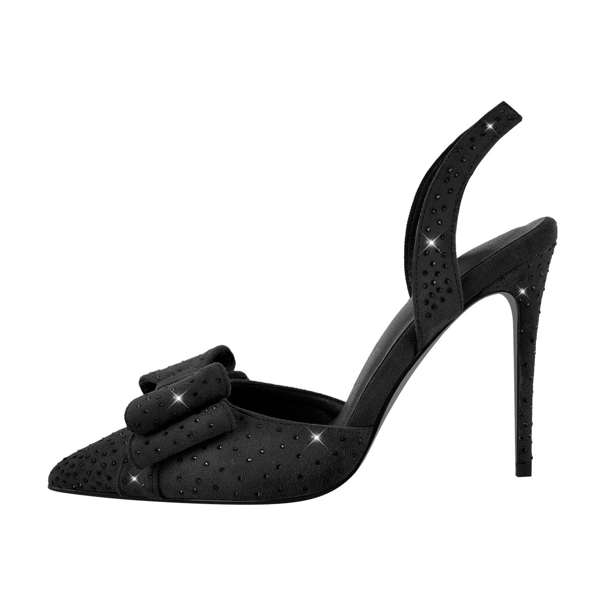 Suede Bow Rhinestone Slingback Stiletto Pumps | Onlymaker Essential