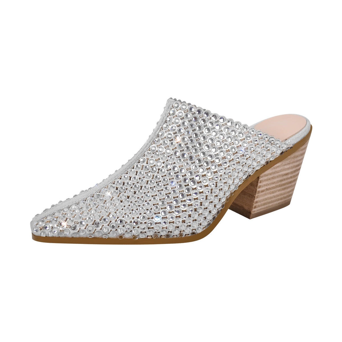 Rhinestone Wooden Chunky Heel Mules | Onlymaker Popular