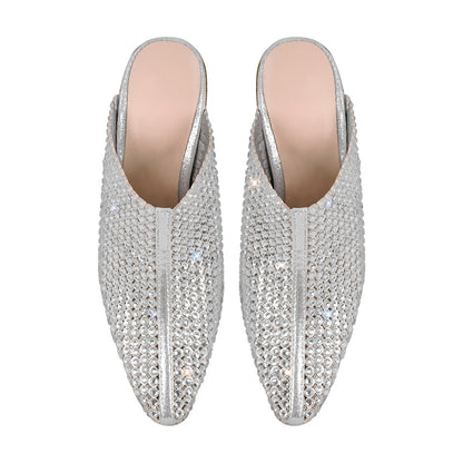 Rhinestone Wooden Chunky Heel Mules | Onlymaker Popular