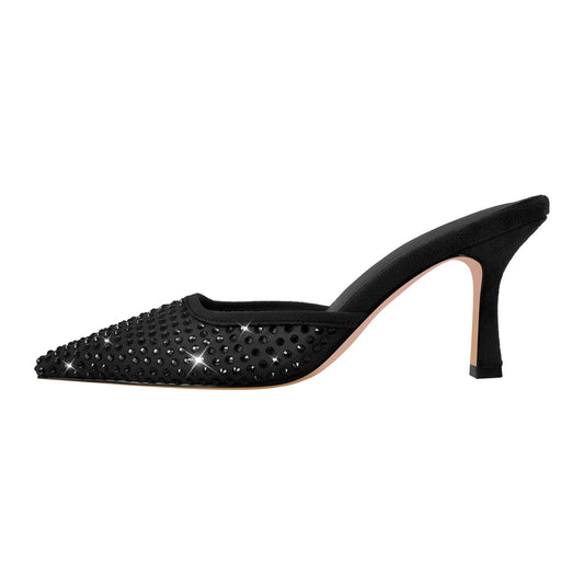 Pointed Toe Rhinestone Slip On Mules | Onlymaker Trending