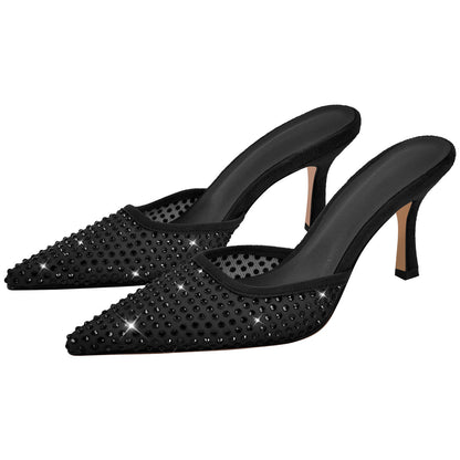 Pointed Toe Rhinestone Slip On Mules | Onlymaker Trending
