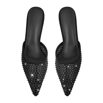 Pointed Toe Rhinestone Slip On Mules | Onlymaker Trending