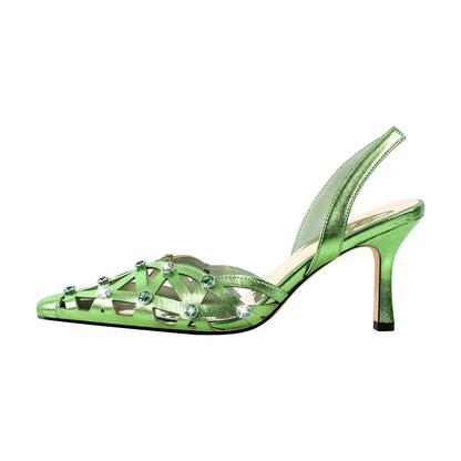 Pointed Toe Hollow Weave Slingback Pumps | Onlymaker Quality