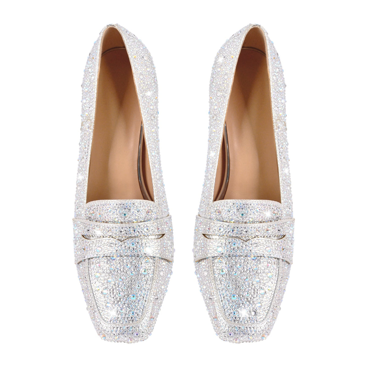Silver Rhinestone Square Toe Chunky Heel Pumps | Onlymaker Hot Sale