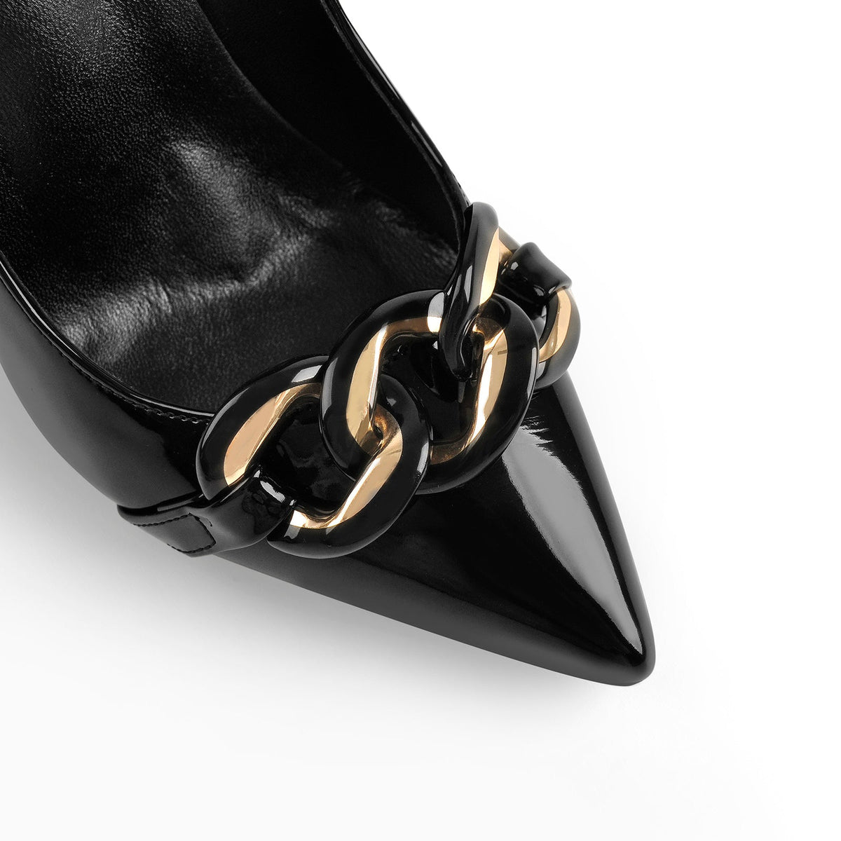 Black Pointed Toe Metal Chain Stiletto Pumps | Onlymaker New