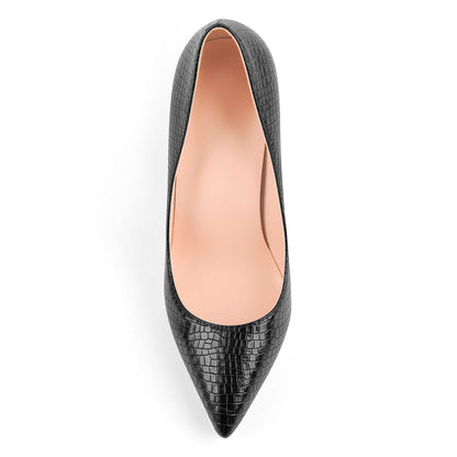 Black Leather Metal Heels Pointed Toe High Heel Pumps | Onlymaker Best Price