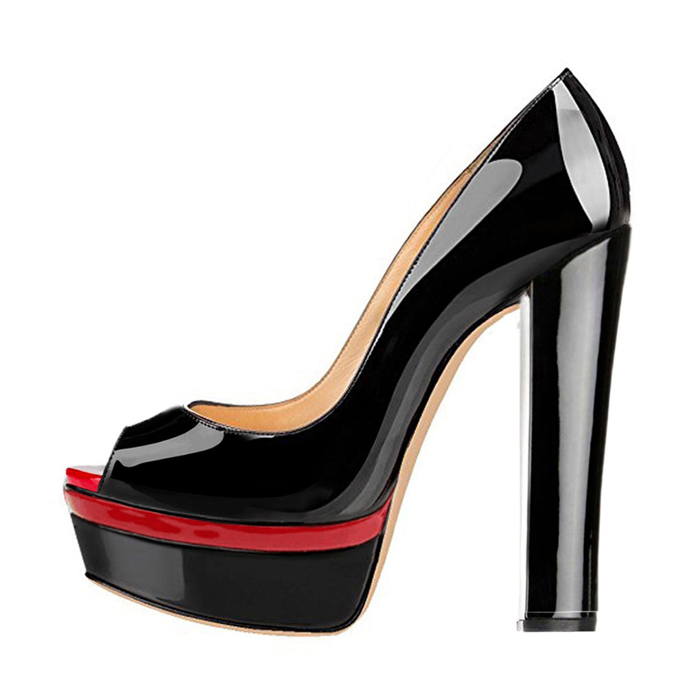 Black Peep Toe Double Platform Stiletto High Heel Pumps | Onlymaker Trusted