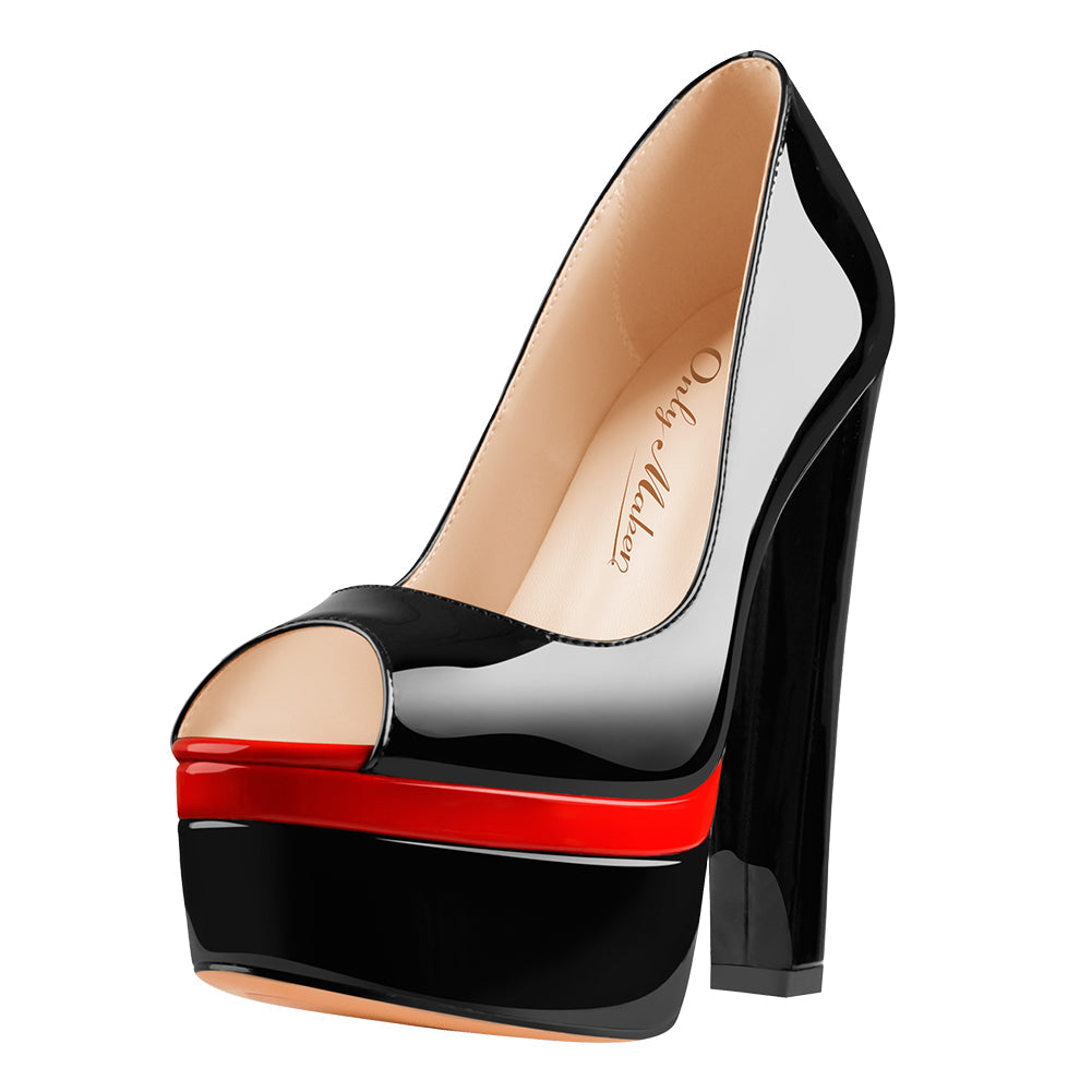 Black Peep Toe Double Platform Stiletto High Heel Pumps | Onlymaker Trusted