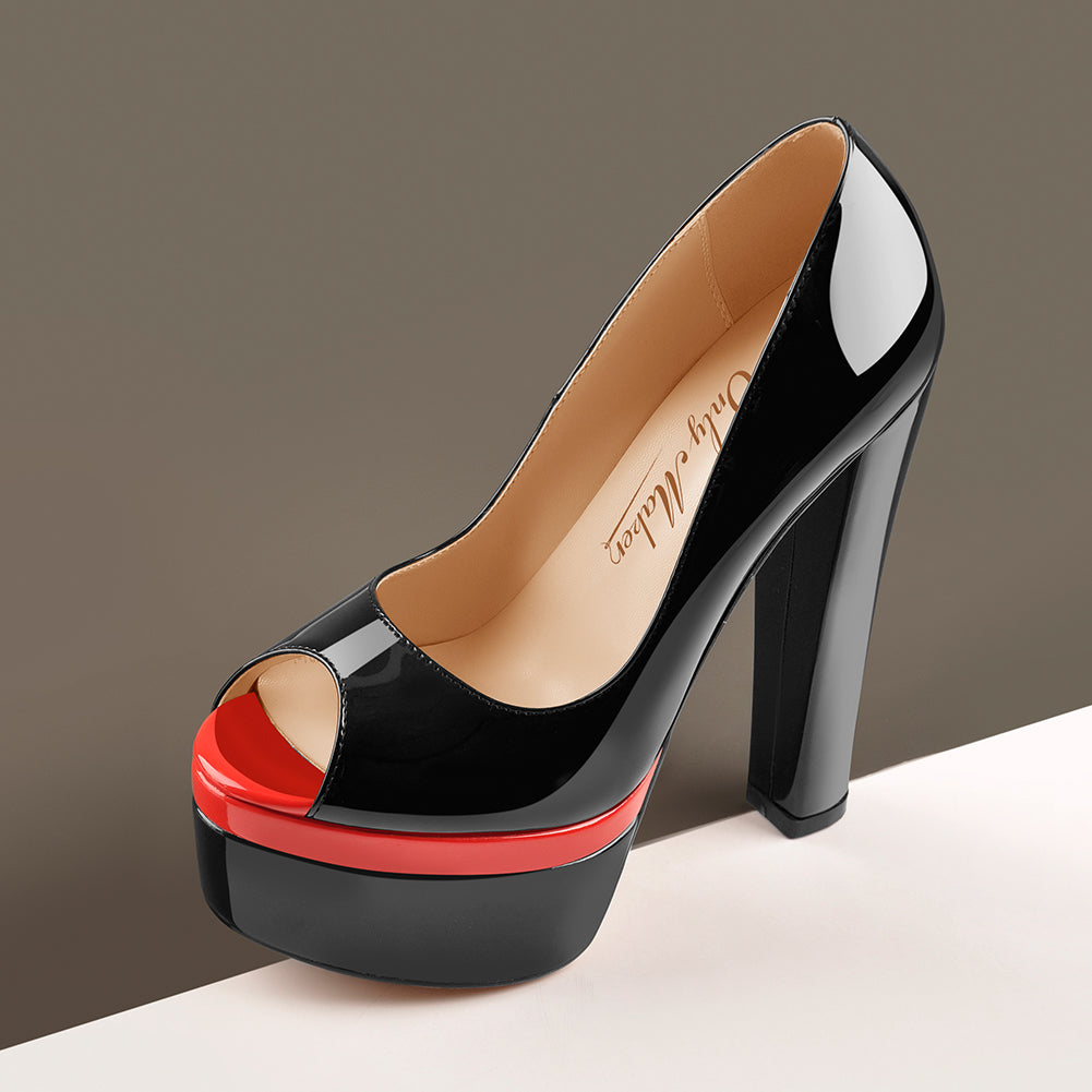 Black Peep Toe Double Platform Stiletto High Heel Pumps | Onlymaker Trusted
