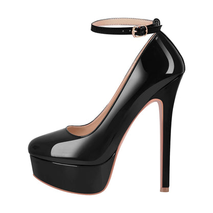 Round Toe Ankle Strap Platform Stiletto Pumps | Onlymaker Trusted
