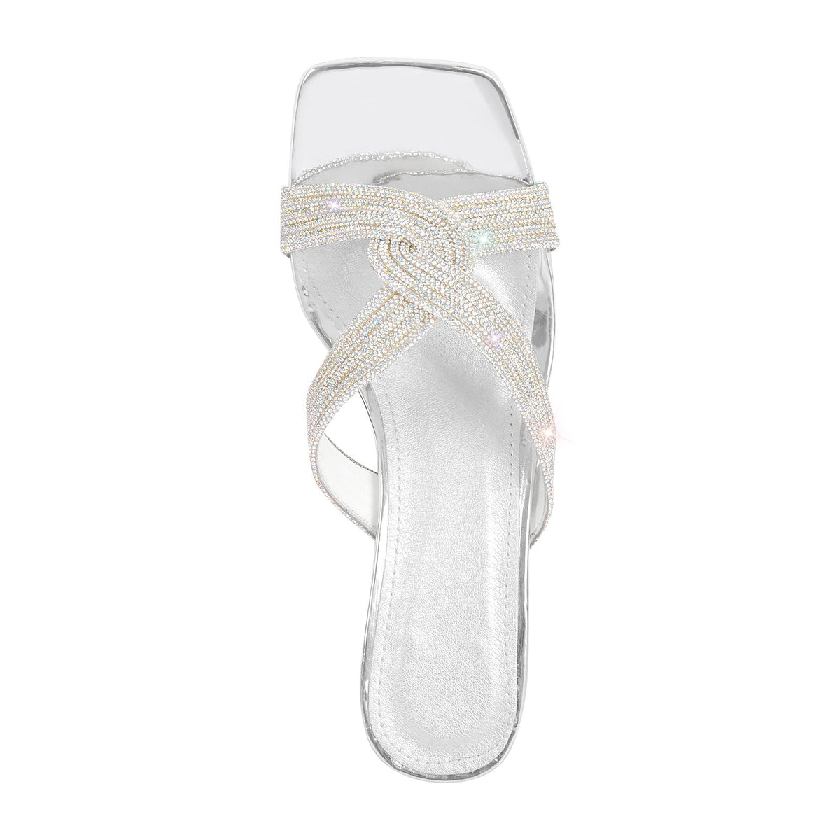 Rhinestone Strap Clear Block Sandals Mules | Onlymaker Trusted