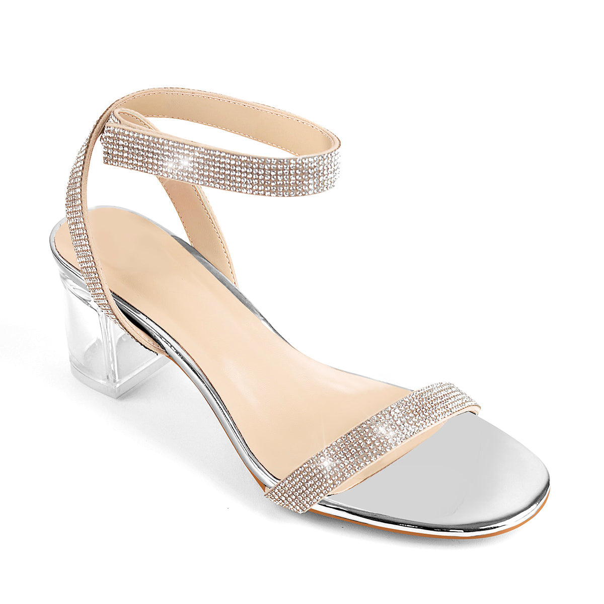 Rhinestone Strap Clear Block Chunky Sandals | Onlymaker Customer Favorite