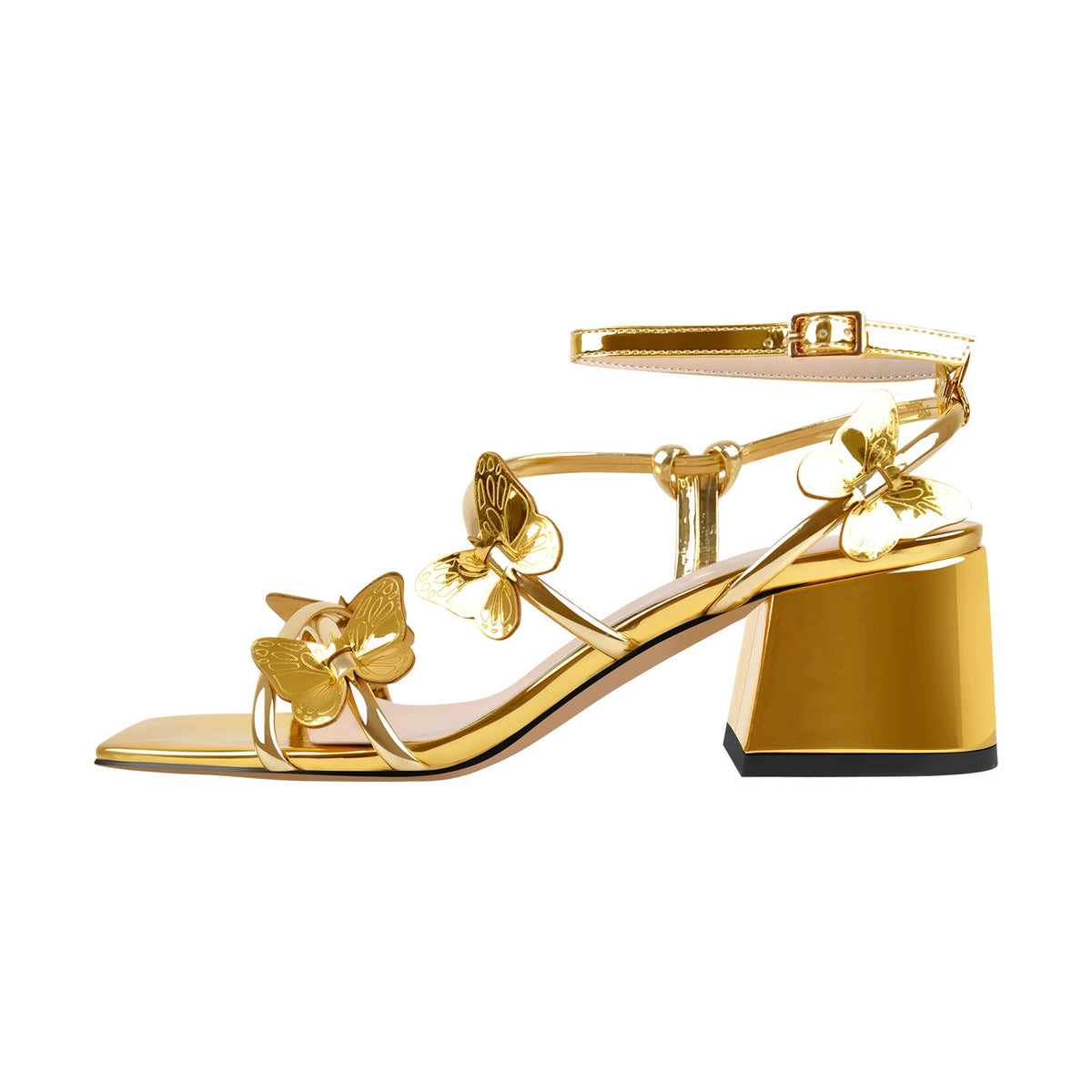 Ankle Strap Butterfly Decor Mid Chunky Heels Sandals | Onlymaker Latest