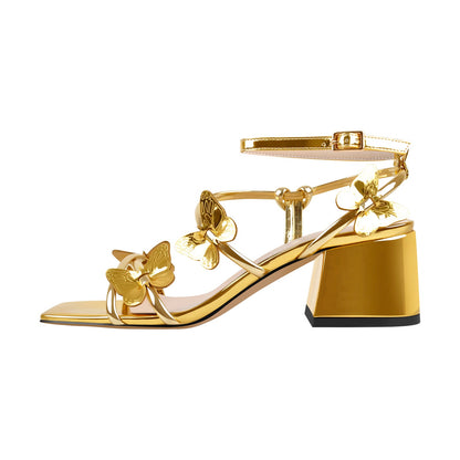 Ankle Strap Butterfly Decor Mid Chunky Heels Sandals | Onlymaker Latest