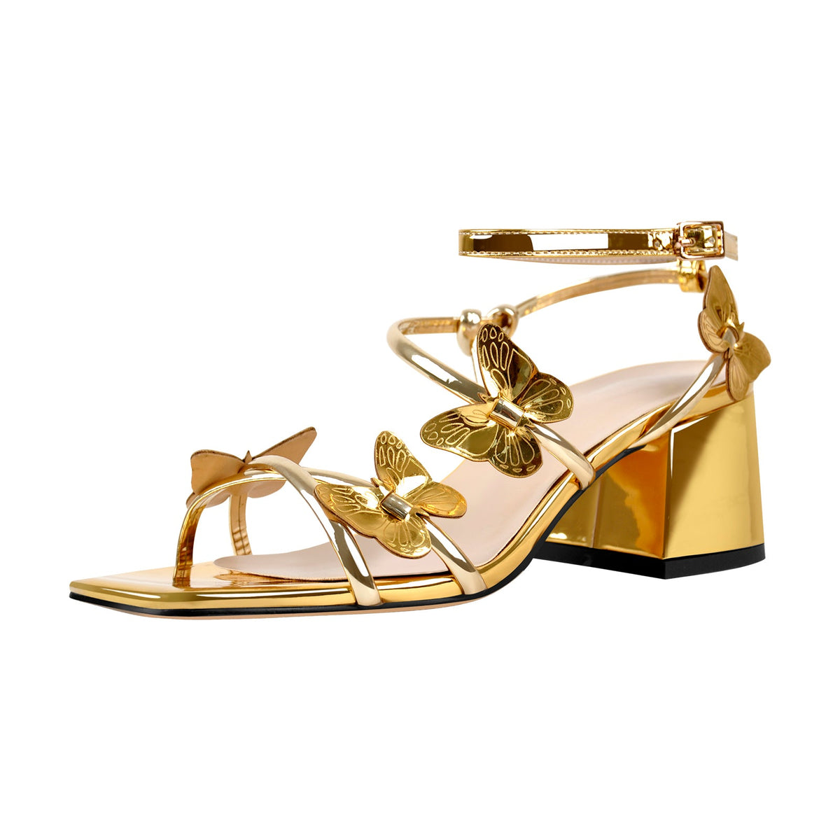 Ankle Strap Butterfly Decor Mid Chunky Heels Sandals | Onlymaker Latest