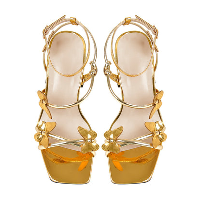 Ankle Strap Butterfly Decor Mid Chunky Heels Sandals | Onlymaker Latest