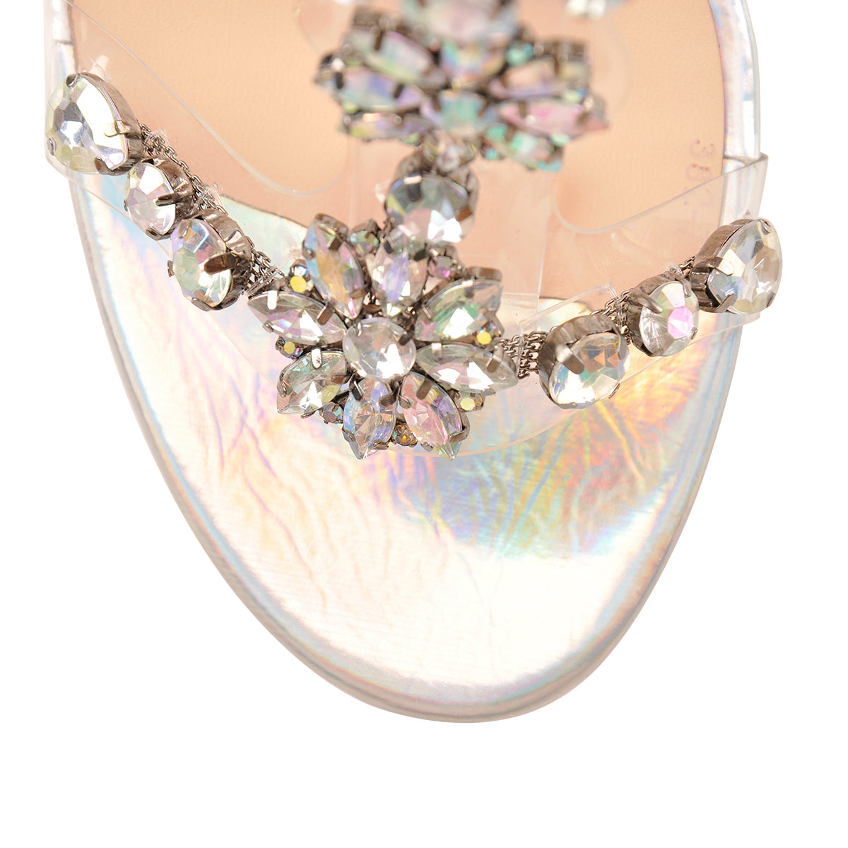 Open Toe Gem Rhinestone Transparent Strap Chunky Heel Sandals | Onlymaker Great Value