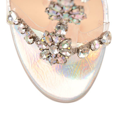 Open Toe Gem Rhinestone Transparent Strap Chunky Heel Sandals | Onlymaker Great Value