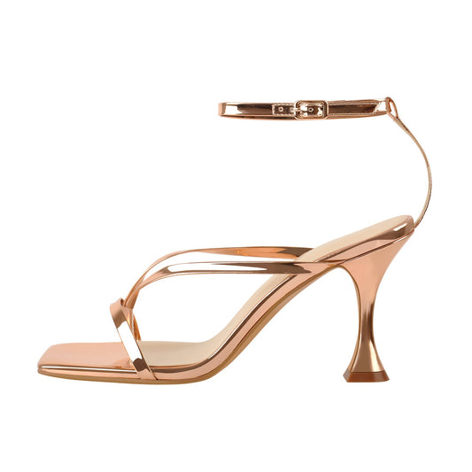 Rose Gold Band High Tapered Heels Sandals | Onlymaker Top Pick