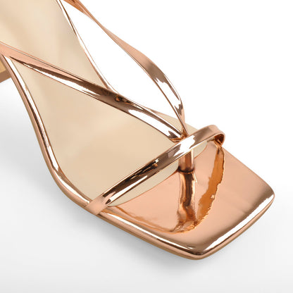 Rose Gold Band High Tapered Heels Sandals | Onlymaker Top Pick