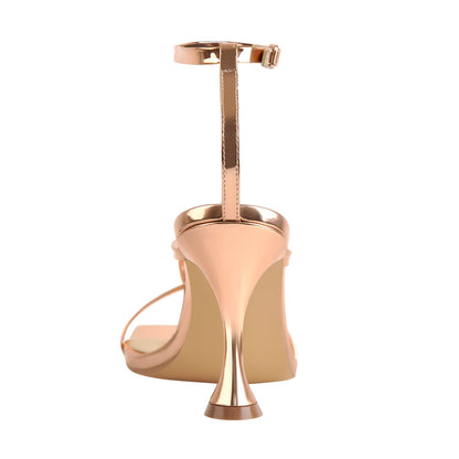 Rose Gold Band High Tapered Heels Sandals | Onlymaker Top Pick
