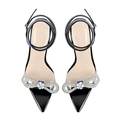 Rhinestone Bow Clear Chunky Heel Sandals | Onlymaker Value