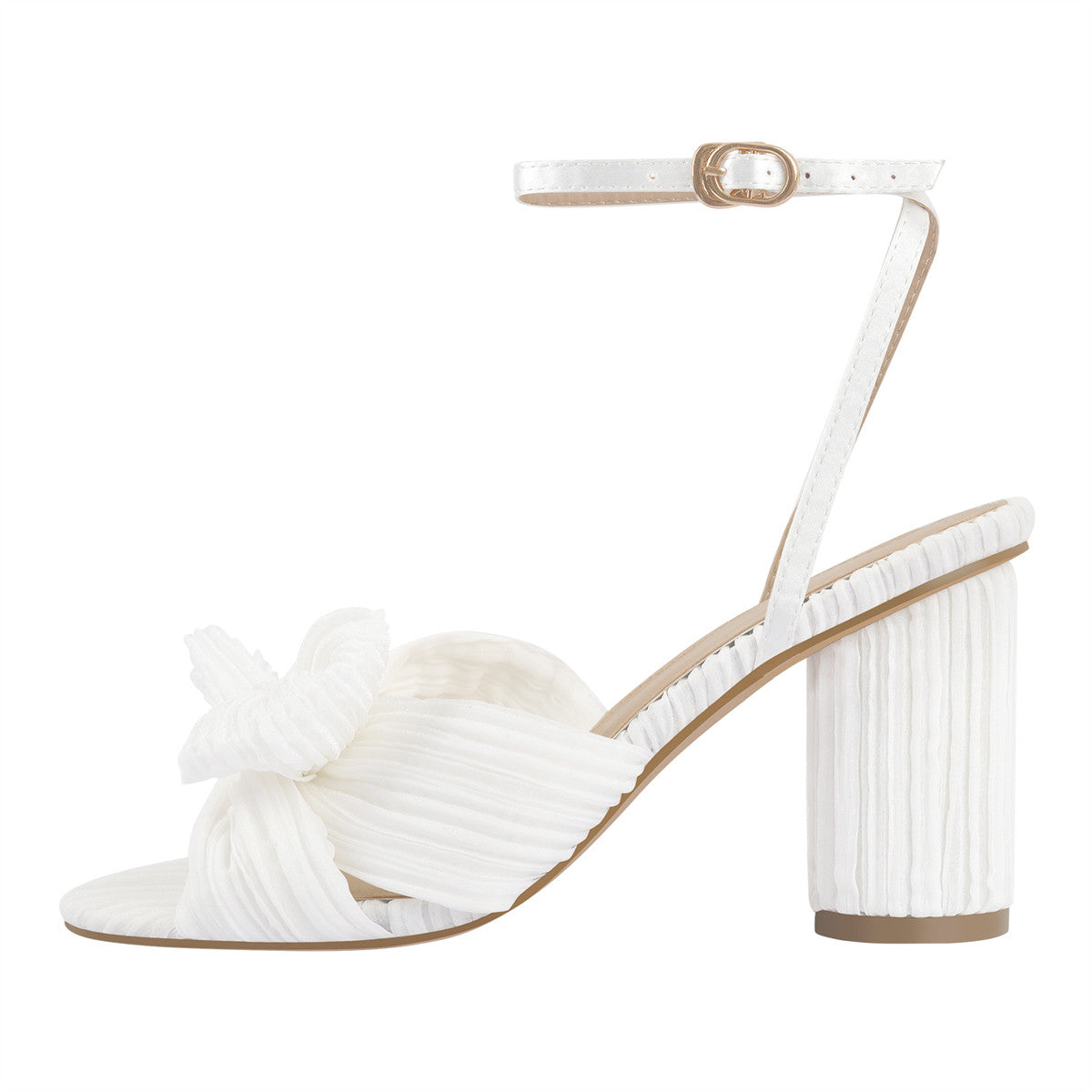 Pleated Bow Cylindrical Chunky Heel Sandals | Onlymaker Hot Sale