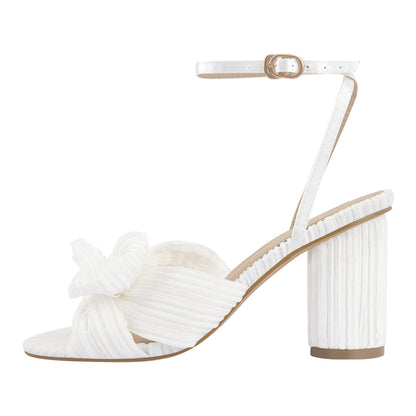 Pleated Bow Cylindrical Chunky Heel Sandals | Onlymaker Hot Sale