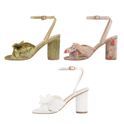 Pleated Bow Cylindrical Chunky Heel Sandals | Onlymaker Hot Sale