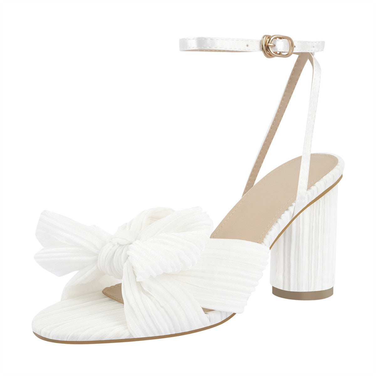 Pleated Bow Cylindrical Chunky Heel Sandals | Onlymaker Hot Sale