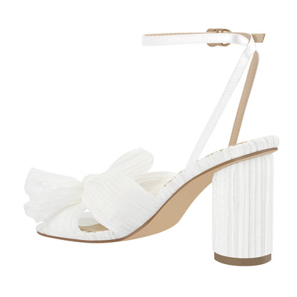 Pleated Bow Cylindrical Chunky Heel Sandals | Onlymaker Hot Sale