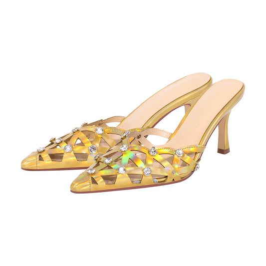 Rhinestone Pointed Toe Hollow Mules Sandals | Onlymaker Discount