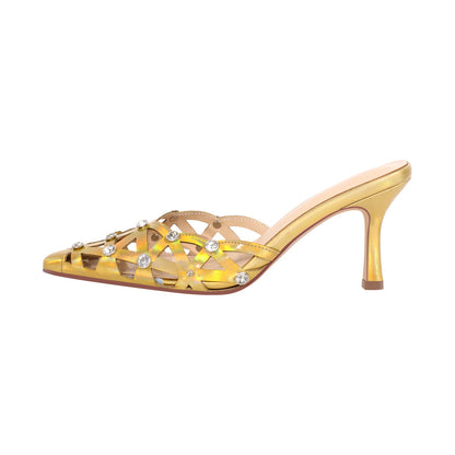 Rhinestone Pointed Toe Hollow Mules Sandals | Onlymaker Discount