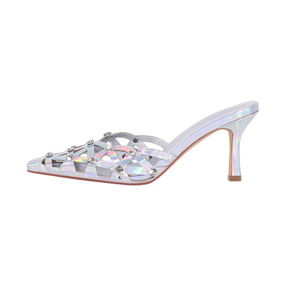 Rhinestone Pointed Toe Hollow Mules Sandals | Onlymaker Discount